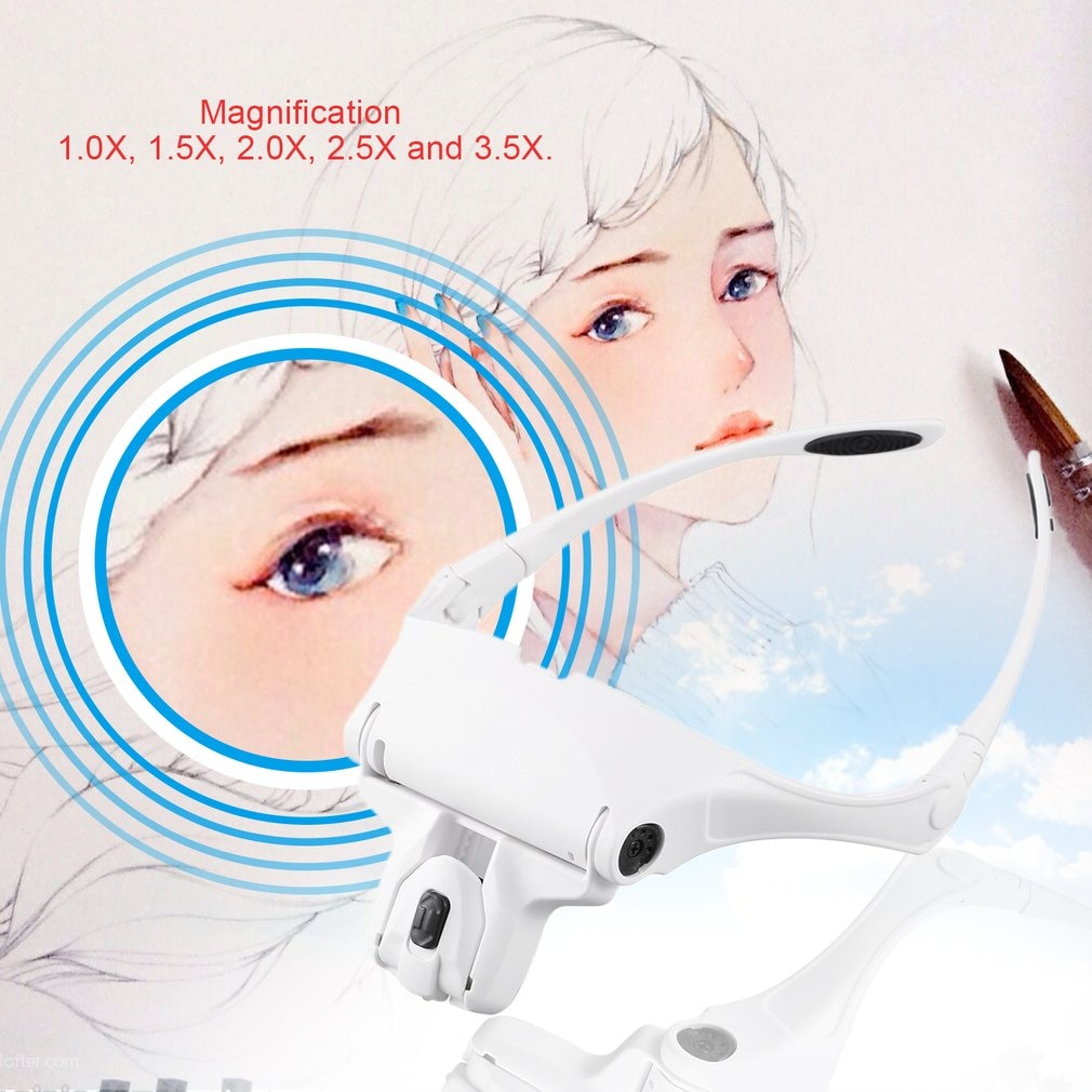 5Pcs 2LED Head Lamps Lens Interchangeable Headband Magnifier Glasses 1.0X/1.5X/2.0X/2.5X/3.5X Magnifications Magnifying Glasses