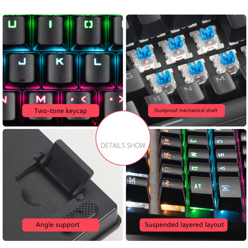 Gaming Mechanische Toetsenbord Blauw Rood Schakelaar 87key Ru/Us Bedraad Toetsenbord Anti-Ghosting Rgb/Mix Backlit Led usb Voor Gamer Pc Laptop