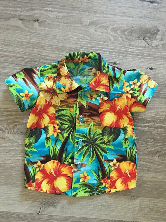 Camisa de de paisaje Tropical para bebés y niños de 1 a 5 años, manga corta, informal, para vacaciones en la playa