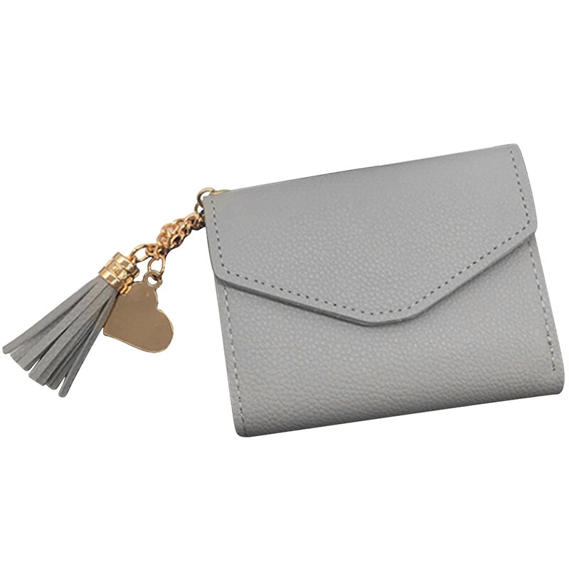 Short Wallet Tassel PU Leather Wallets Female Heart Pendant Hasp Coin Purse Mini Bag: gray