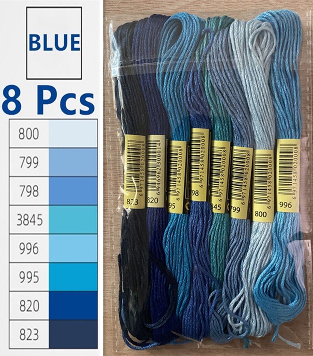 Embroidery Thread 447 Colors Embroidery Floss Cross Stitch Kit Premium Rainbow Embroidery DIY Threads Crafts Cotton Sewing Skein: Blue 8 Color