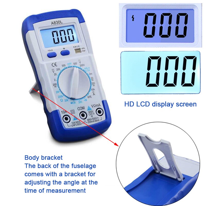 A830L LCD Digital Multimeter DC Voltage Diode Freguency Multitester Volt Tester Test Current