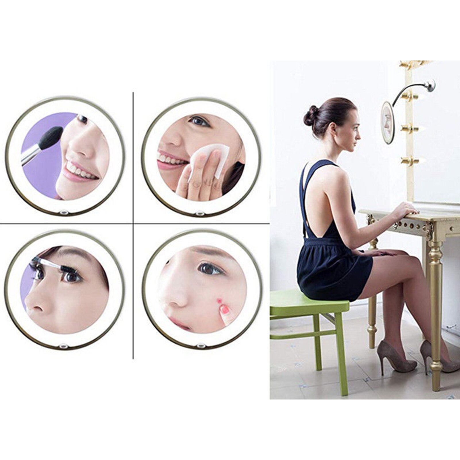 Miroir de maquillage LED avec lumière Led, Flexible, grossissant 10X, cosmétique, miroirs de vanité pour chambre à coucher, salle de bains