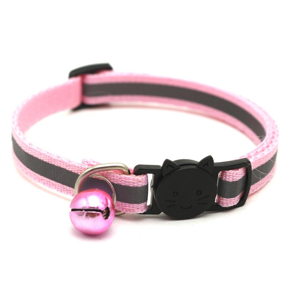 Collier pour chien et chat, sangle de cou, en Nylon réfléchissant, accessoires de laisse, avec cloche colorée pour chiot: Pink