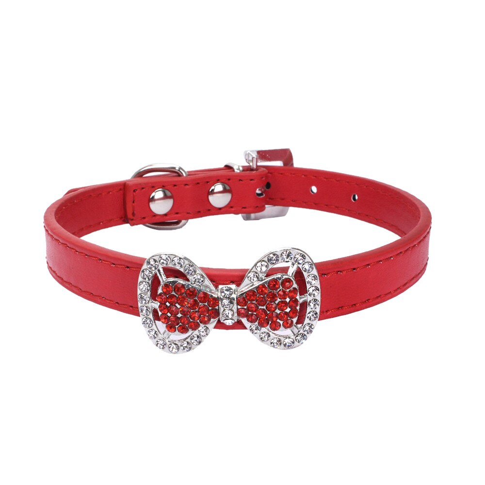 Colar de couro do cão do gato do cão do cão do gato do diamante artificial
