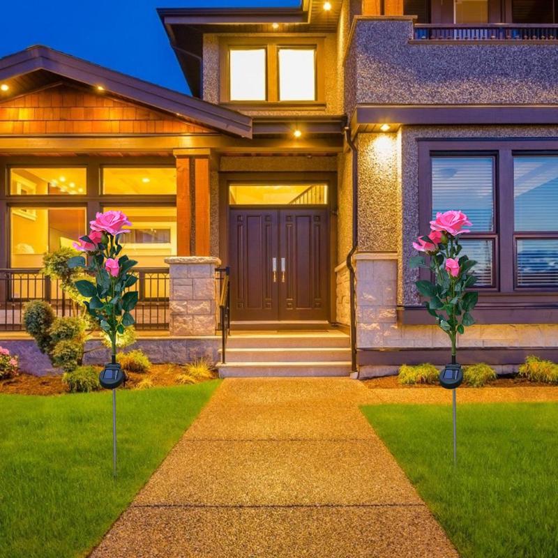 3LED Solar Simulatie Rose Bloem Licht Waterdicht Tuin Landschap Lamp Outdoor Gazon Lamp Thuis Decoratieve Bloem Night Lights