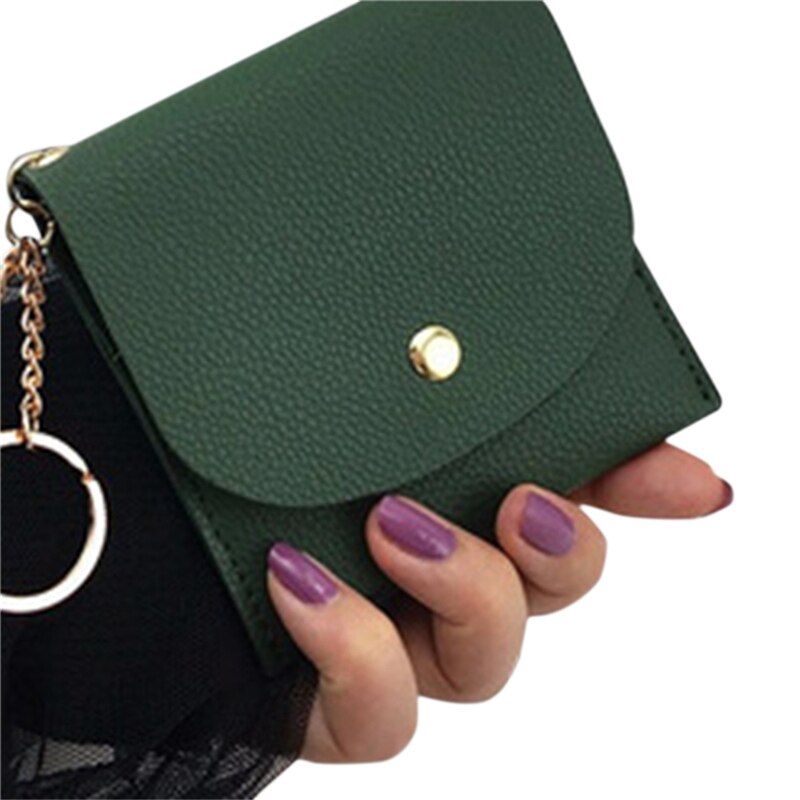 Wallets Women Coin Purse Ladies Pu Leather Tassel & Metal Ring Clutch Keychain Thin Key Bag Card Holders Mini Pouch: Dark green