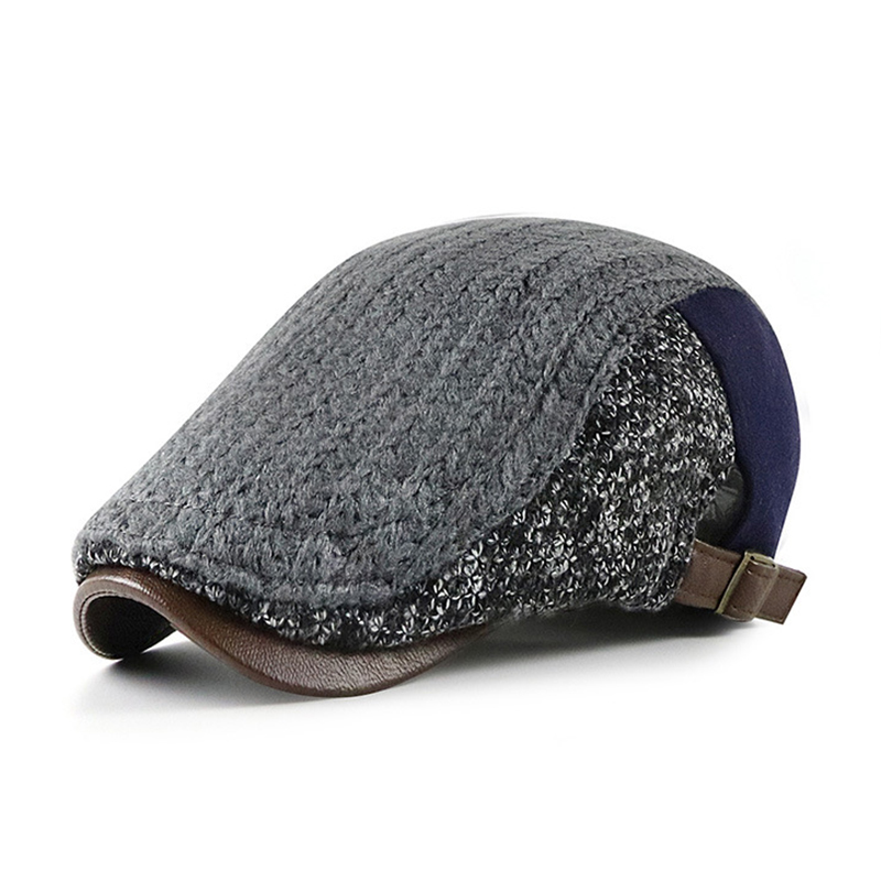 Casquette plate à chevrons en bec de canard pour hommes, béret en Patchwork, chapeau tricoté en laine, Gatsby, casquette en lierre d&#39;âge moyen, journal de Golf Cabbie, automne et hiver: Gray