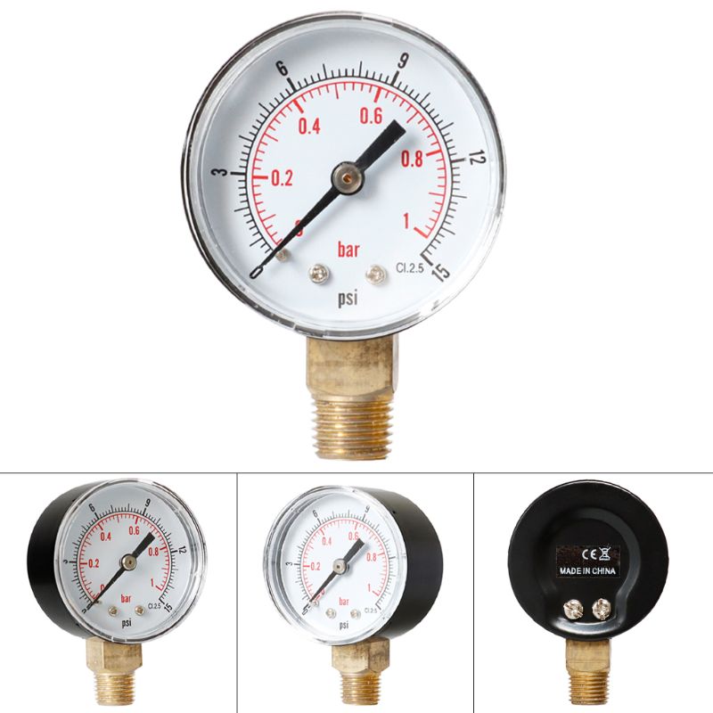 Trykkmåler 52mm 1/4 "bspt vertikal 15,30,60,100,150,300 psi & bar bunnfeste