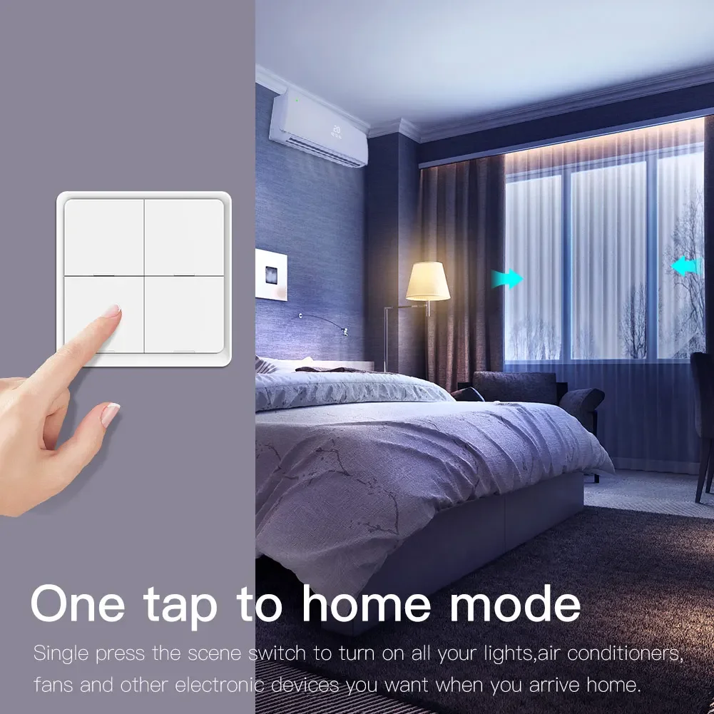MOES 4-gniazdowy Tuya ZigBee Bezprzewodowy 12-przełącznik scen Kontroler przyciskowy Zasilany bateryjnie scenariusz automatyzacji dla urządzeń Tuya