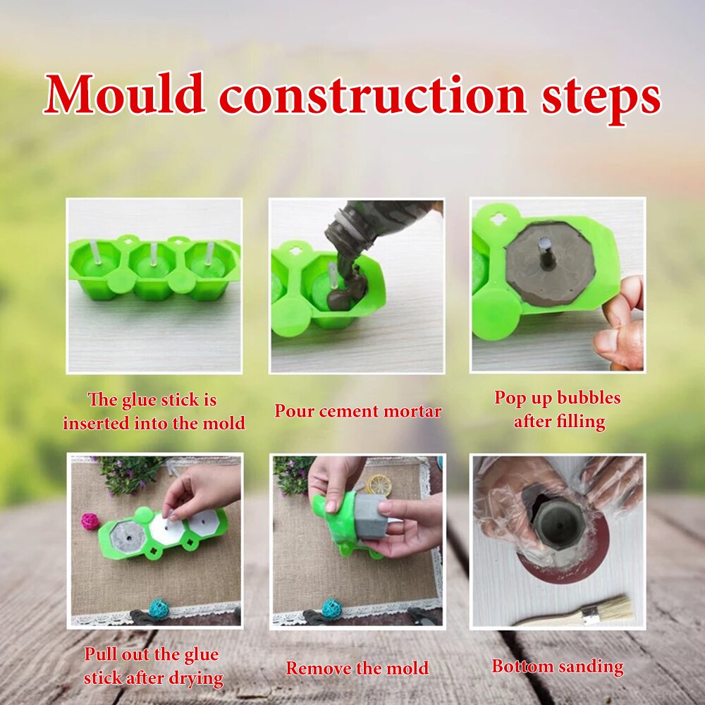 Molde para maceta de hormigón poligonal redondo geométrico de 3 agujeros, moldes de cemento para decoración de velas de aromaterapia de silicona