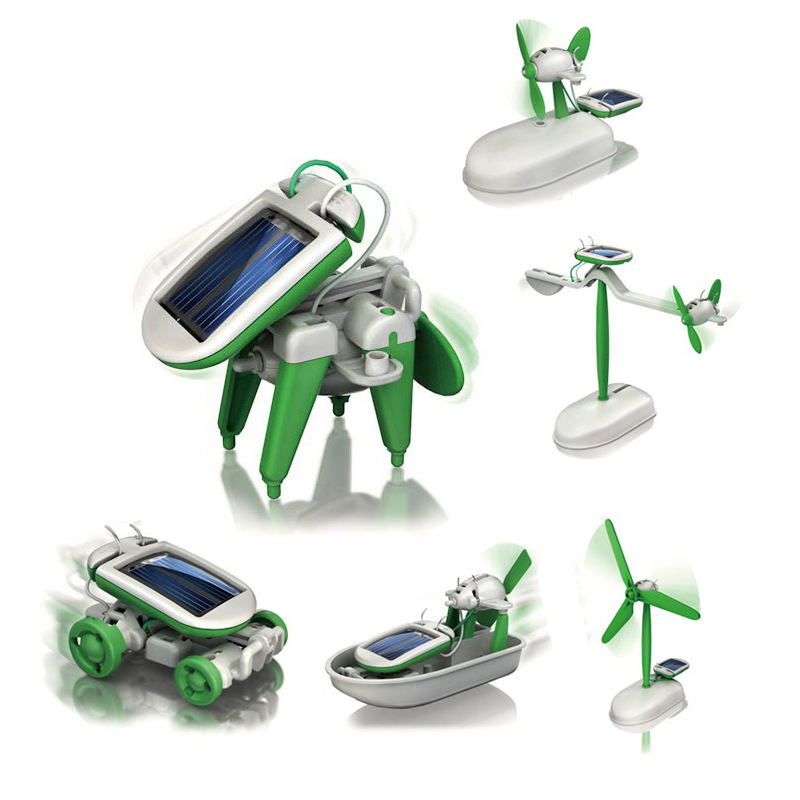 6 In 1 Zonne-energie Robot Kit Diy Monteren Gadget Vliegtuig Boot Auto Trein Model Science Speelgoed Voor jongen Kids