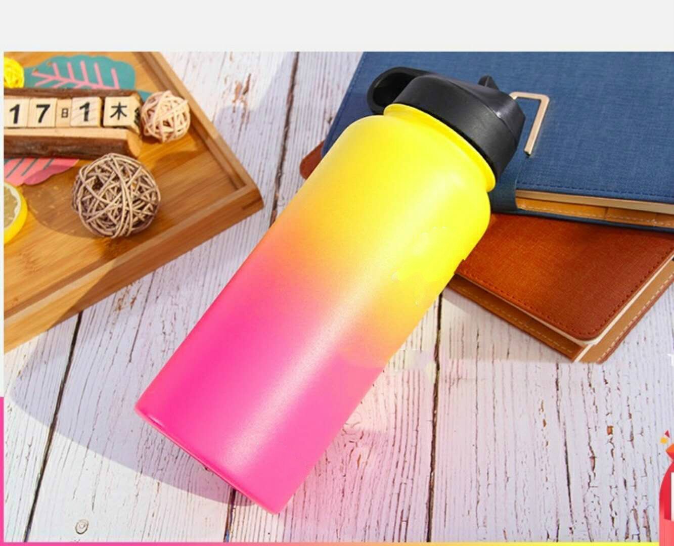 7 kleuren Kleurrijke Geïsoleerde Rvs Water Flessen 18 OZ/32 OZ/40 OZ Brede Mond met thermoskan Sport Deksels: 40oz / Pink yellow