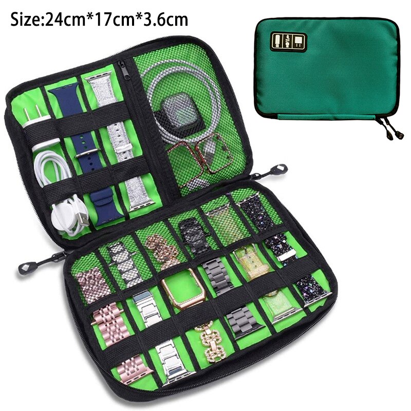 8- pocket storage bag for samsung galaxy watch 4, apple watch 7, huawei watch strap, travel dustproof bag, portable watch band case: B dark green
