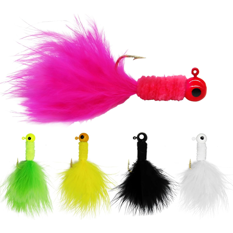 5 pièces leurre de pêche plume métal gabarit tête crochet pêche marabout leurre pour doré Panfish Sunfish Bluegill perche Swimbait: 12 / Gris clair