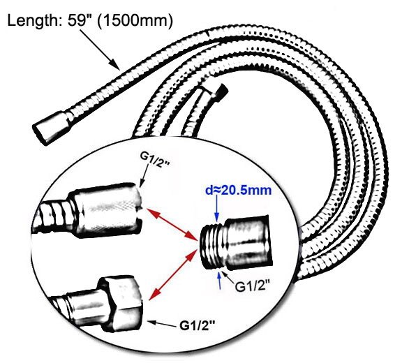 Brushed Nickel 150cm G1/2 Shower Hose Bathroom Accessories Brass Flexible Hose bath contect hand shower Nzh03