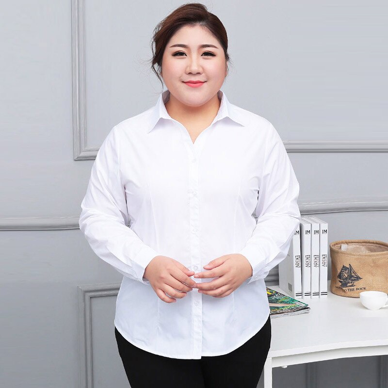 Formal White Blouse Women Plus Size Long Sleeve OL Lady Work Shirts Blue Office Blouses Ladies Extra Large 5XL 6XL 10XL 130KG