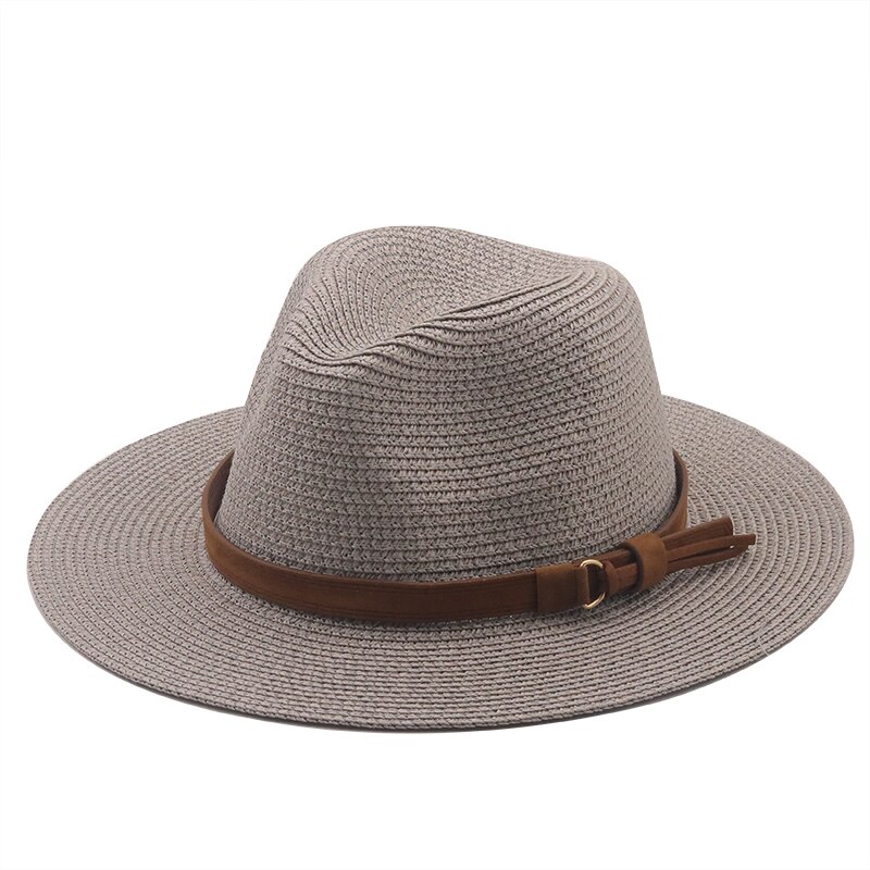 Panama Hoed Zomer Zon Hoeden Voor Vrouwen Mannen Strand Strooien Hoed Mode Uv Zon Bescherming Reizen Cap Chapeu Feminino: gray