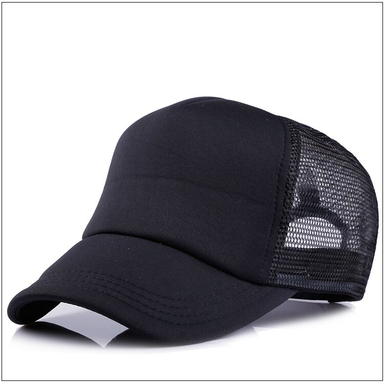 1 Pc Unisex Cap Casual Plain Mesh Baseball Cap Adjustable Snapback Hats For Women Men Hip Hop Trucker Cap Streetwear Dad Hat: All black