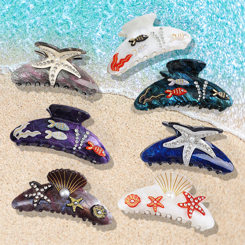 Strand-Seestern-Serie-Kollektion, Haarklammer, bunter Fisch, Algen, Seestern, Krabben-Haarspange, Hai-Clip für Damen, Haar-Accessoire