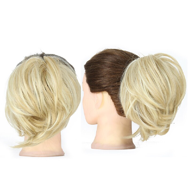 Xjbb syntetisk hår knold lige elastik hår extensions scrunchies donut chignon kort hestehale til kvinder