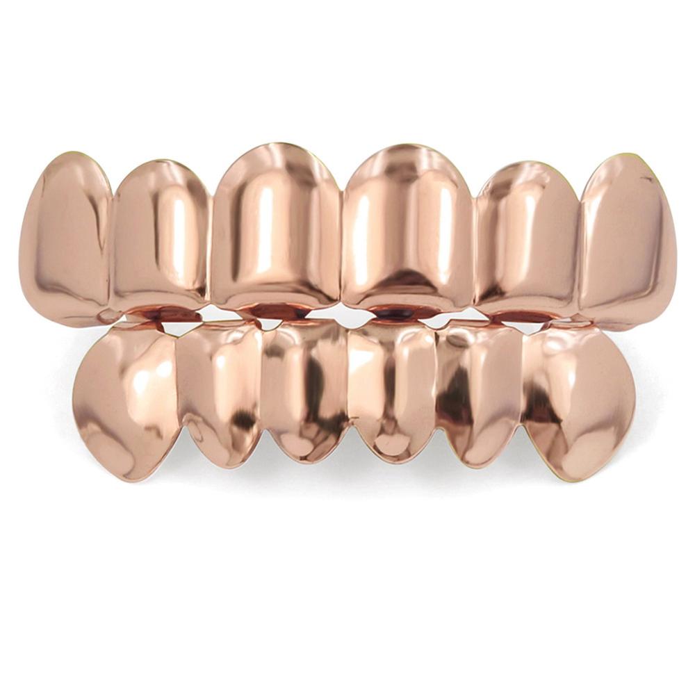 Bonnets de Grillz en silicone pour les dents de Couple, style HIP HOP, crocs de Vampire en haut et en bas: Rose Gold