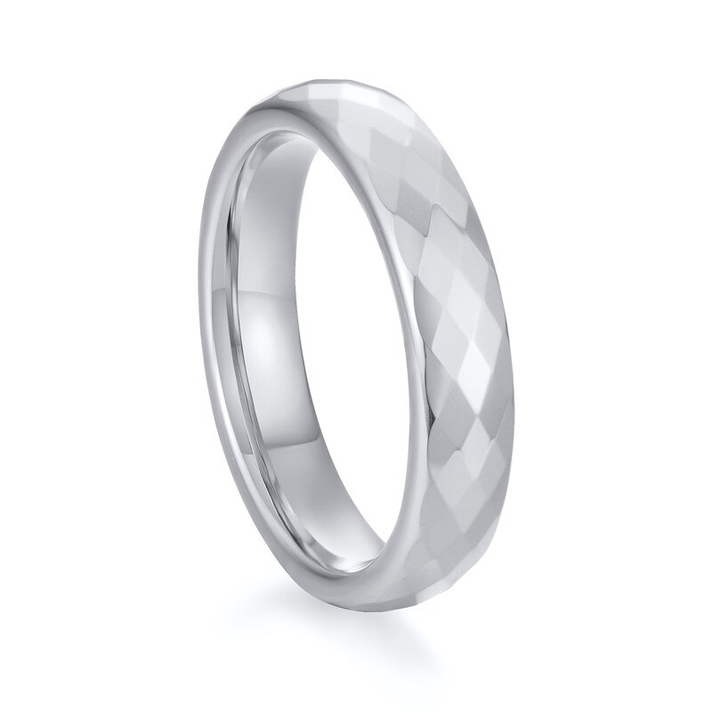 Zorcvens 4mm/6mm multi-facetado tungstênio anéis de casamento ouro/prata cor noivado banda para homens feminino conforto apto para casal: 7 / Silver 4mm