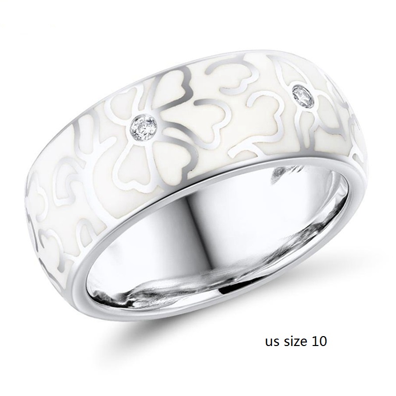 Moda jóias para mulher esmalte branco flor cz anel brincos pingente colar: only ring size 10