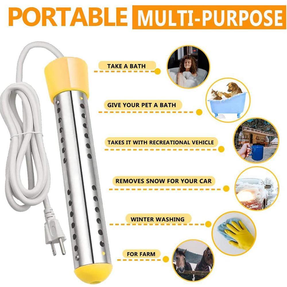 1500W Stainless Steel Electric Water Heater Boiler Immersion US Portable Plug Element Water Heating Suspension C8F7