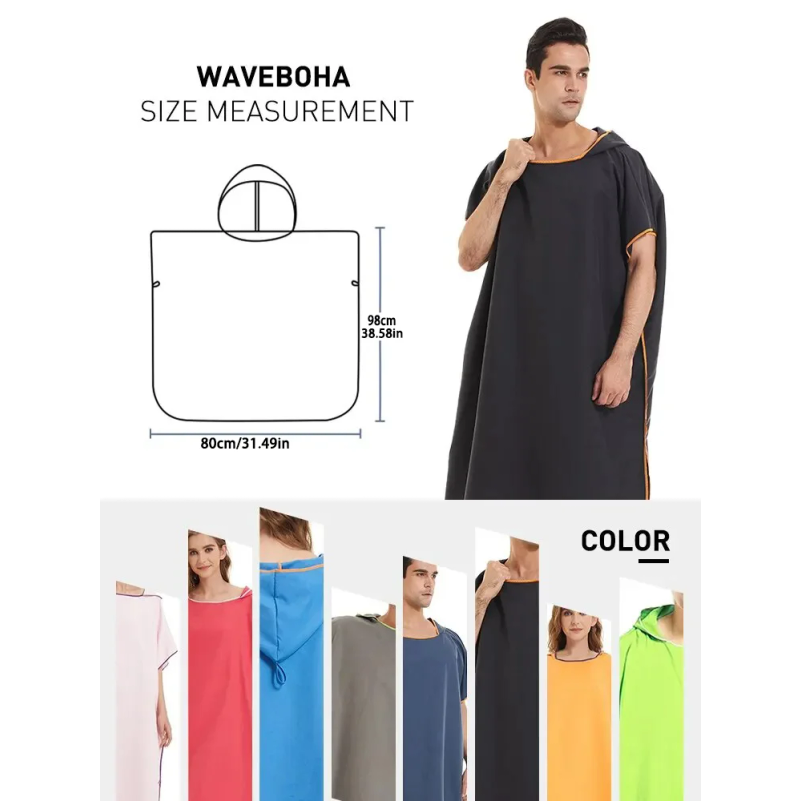 Microvezel badjas met capuchon voor heren en dames, snel drogend, voor zwemmen, strand, reizen, wisselen van kleding, badhanddoek, surfponcho, sauna, spelen