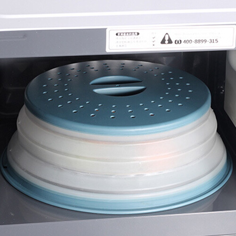 Microwave Splash-proof Cover, Collapsible Food Cover Hollow-out Drain Basket with Handle