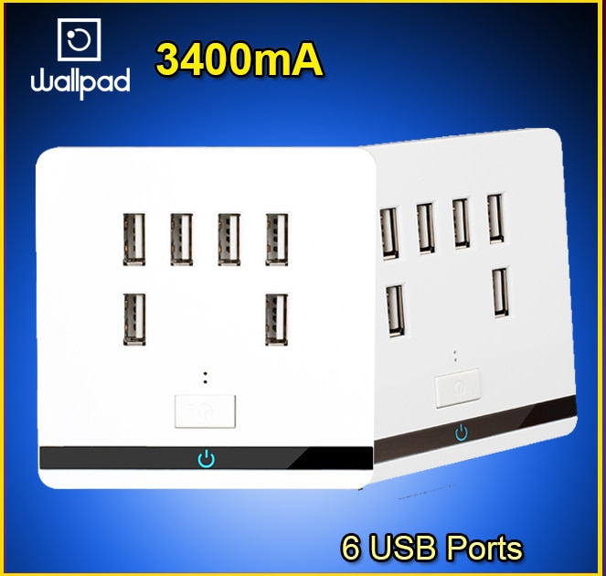 Smart Home Wallpad USB Stopcontact AC 12-36 V US UK EU AU Stopcontact 3400mA 6 Port 5.0 V USB Outlet Oplader voor Cellphone