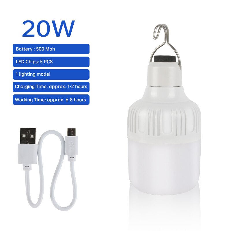 Bærbar utendørs pære usb oppladbar ledet nødlys telt lampe batterilanter bbq camping lys til uteplass / veranda / hage #: 20w