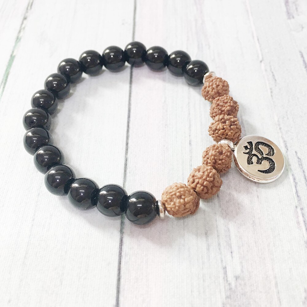 Ruberthen nouvelle de pierre noire Rudraksha Bracelet de Onyx Bracelet rustique Yogi Mala perles