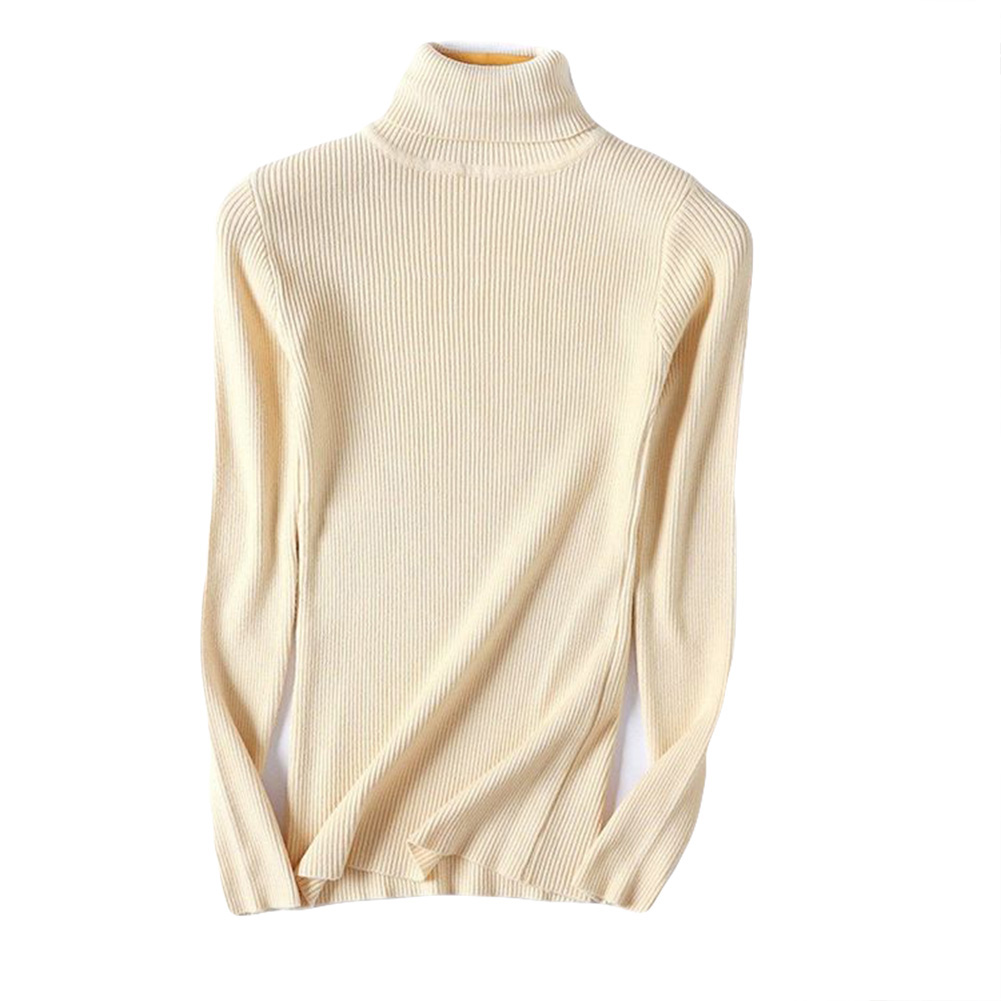 Dam tröjor vinter höst tröja med turtle neck elastisk smal stickad pullover bottentröja dam pullovers tröjor: Aprikos