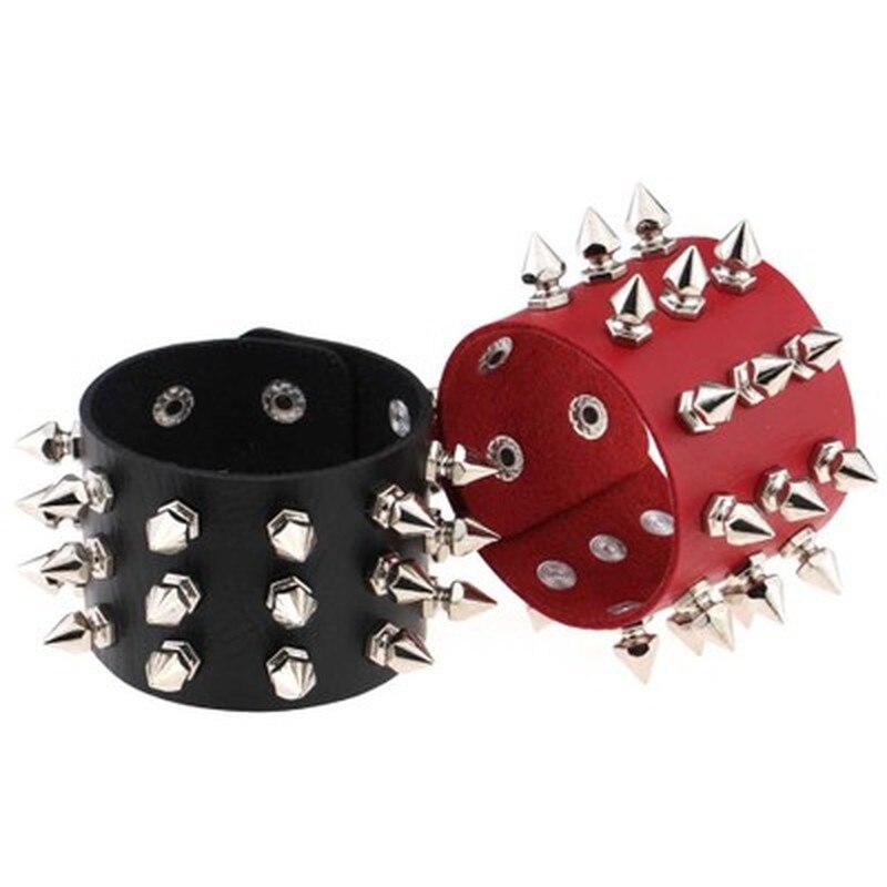 Punk Gothic Rock Spits Toelopend Spikes Rivet Cone Stud Brede Leren Manchet Armband Polsbandjes Charm Armband Mode Unisex Sieraden