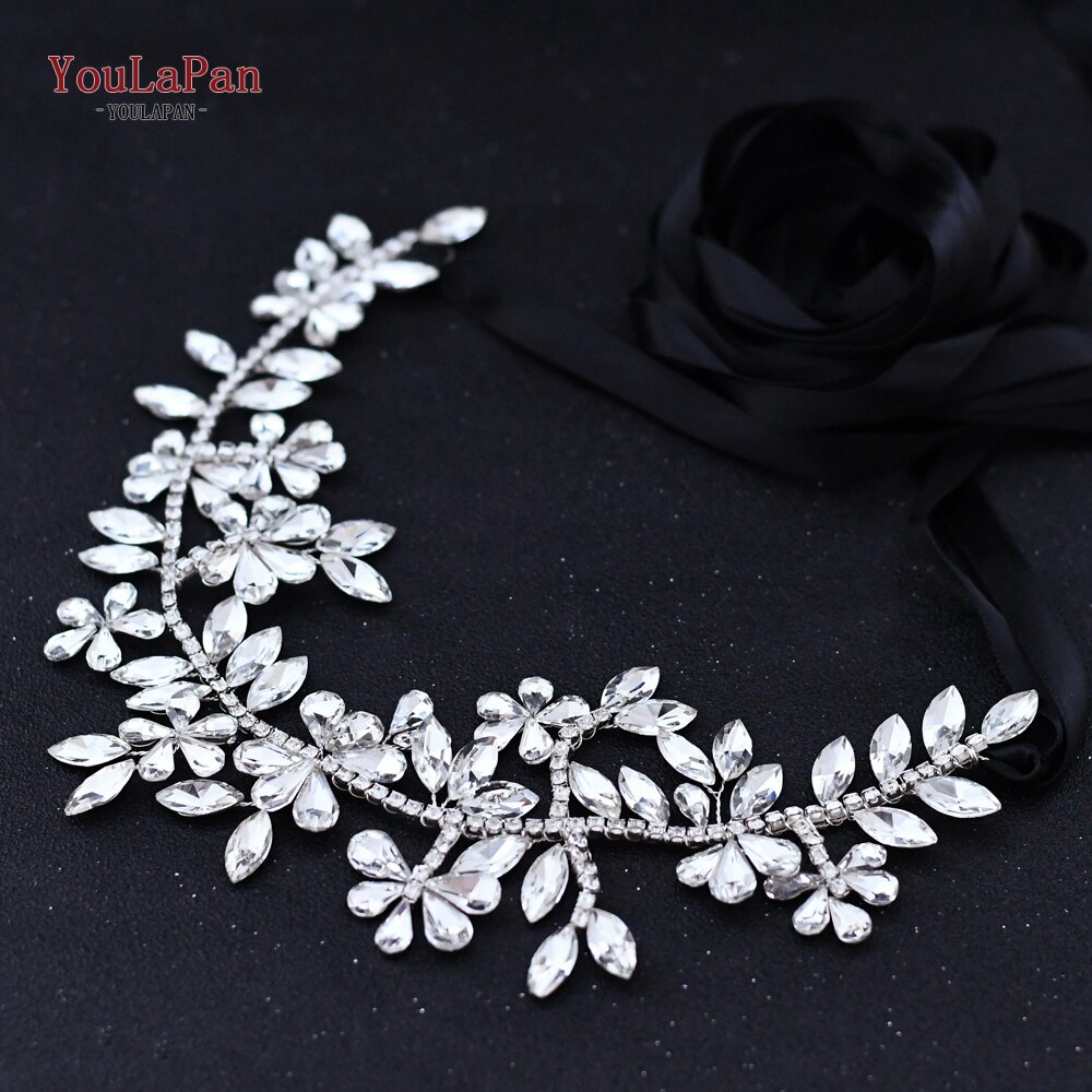 Topqueen  sh239 rhinestone bælter brude rhinestone bryllup bælter sølv bælter til kjoler brudepiger røde kjoler bælte til kvinder: Sort bånd