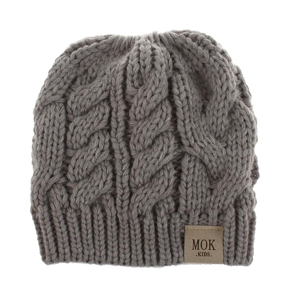 Bonnets en queue de cheval pour enfants, chapeau tricoté pour filles, unisexe, couleur unie,: GRIS