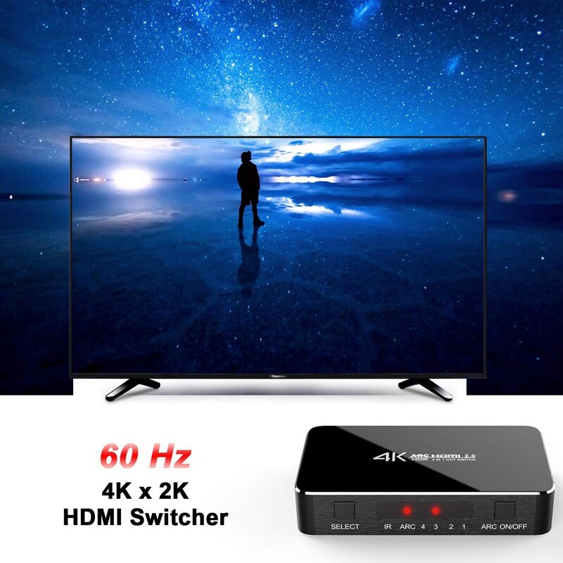 Interruptor HDMI 2,0 4K HDR 4 en 1 HDMI Switch con o Extractor 3,5 Jack Cable de fibra óptica de arco divisor para HDTV PS4 (UE Plu