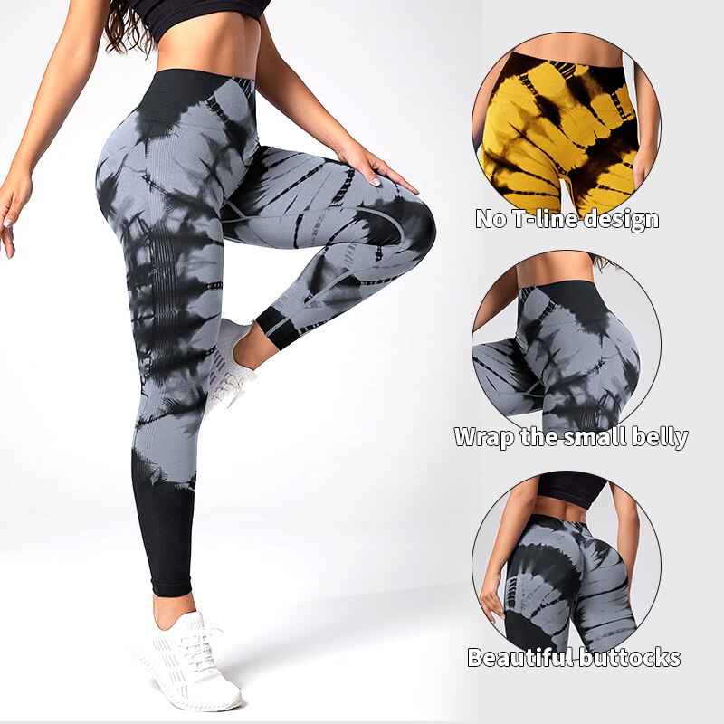 Nahtlose Gamaschen für Frauen Fitness Yoga Hosen hohe Taille Krawatte Färbung Leggings trainieren Scrunch Hintern Heben Sport Fitnessstudio Strumpfhose Frau