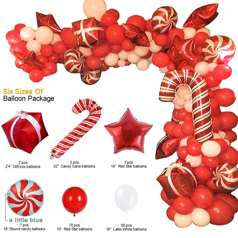 Kerst Ballon Garland Arch Kit 144 Stuks Met Kerst Rood Wit Snoep Ballonnen Geschenkdoos Ballonnen Rode Ster Ballonnen