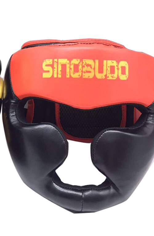 Sinobudo lukket type mma boksehjelm hovedbeskytter vagt taekwondo sanda muay thai kickboxing konkurrence hovedudstyr: Rød / M 22cm