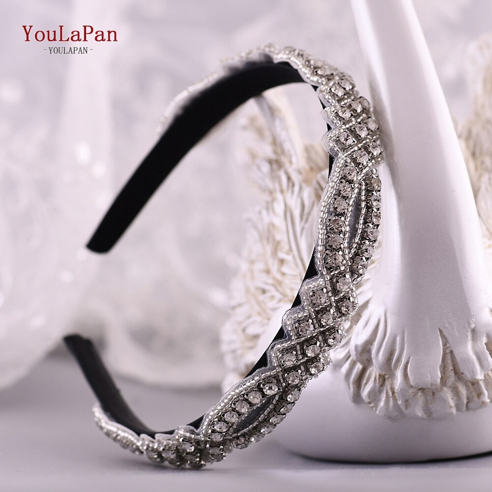 Youlapan  s332- fg luxe glinsterende strass hoofdband bruids haarband dames haaraccessoires bruiloft haarsieraden: Zwart