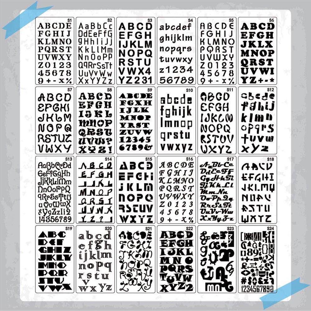 24 Stks/set Alfabet Letters Tekening Sjabloon Stencil Schilderen Embossing Plakboek