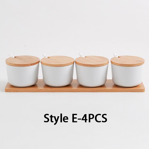 Kitchen Ceramic Spice Rack Salt Shaker And Pepper Shaker Jars For Spices With Cover Storage Bottle Box Holder Cooking Tools: Style E-4PCS