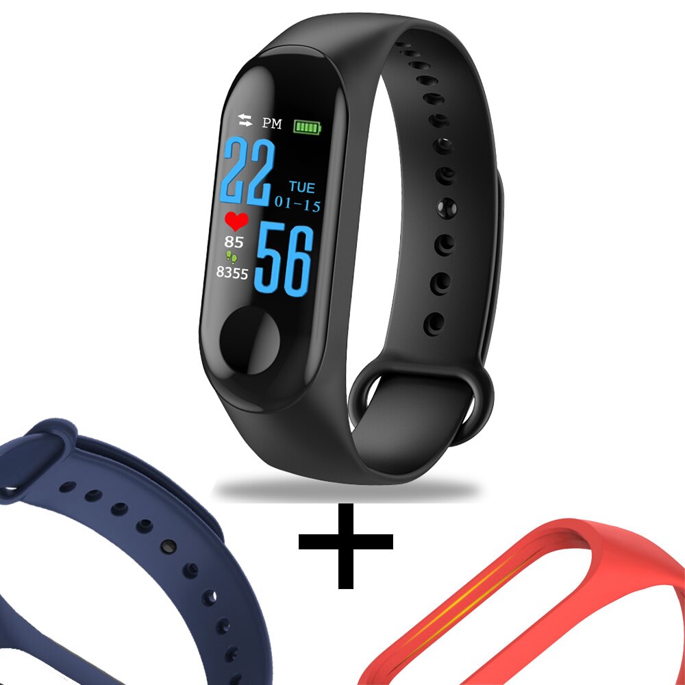 Smart Bracelet Blood Pressure M3 Fitness Tracker Watch IP67 Swimming Waterproof Tracker Heart Rate Monitor Smartband Men Women: Add red blue straps