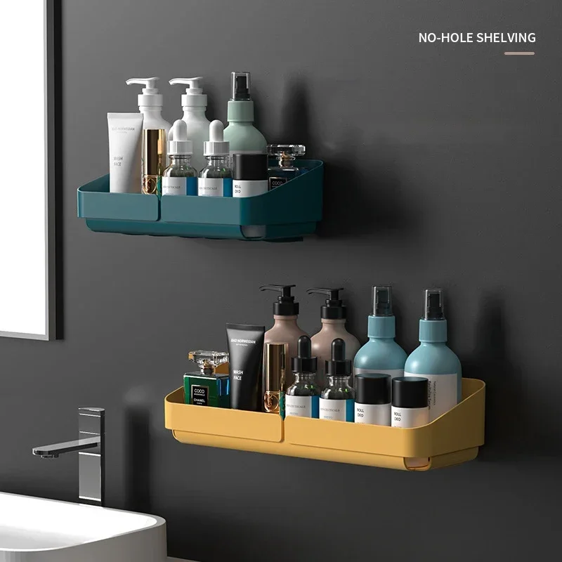 Zelfklevende Badkamer Plank Keuken Organizer Plastic Shampoo Rek Douche Plank Badkamer Accessoires Geen Boorplank