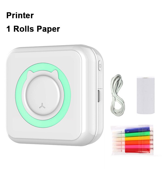 Pocket Thermal Printer Portable Mini Wirelessly BT Connect 200dpi Photo 57 mm Label Memo List Printing Wireless Printer Clearly: green-c