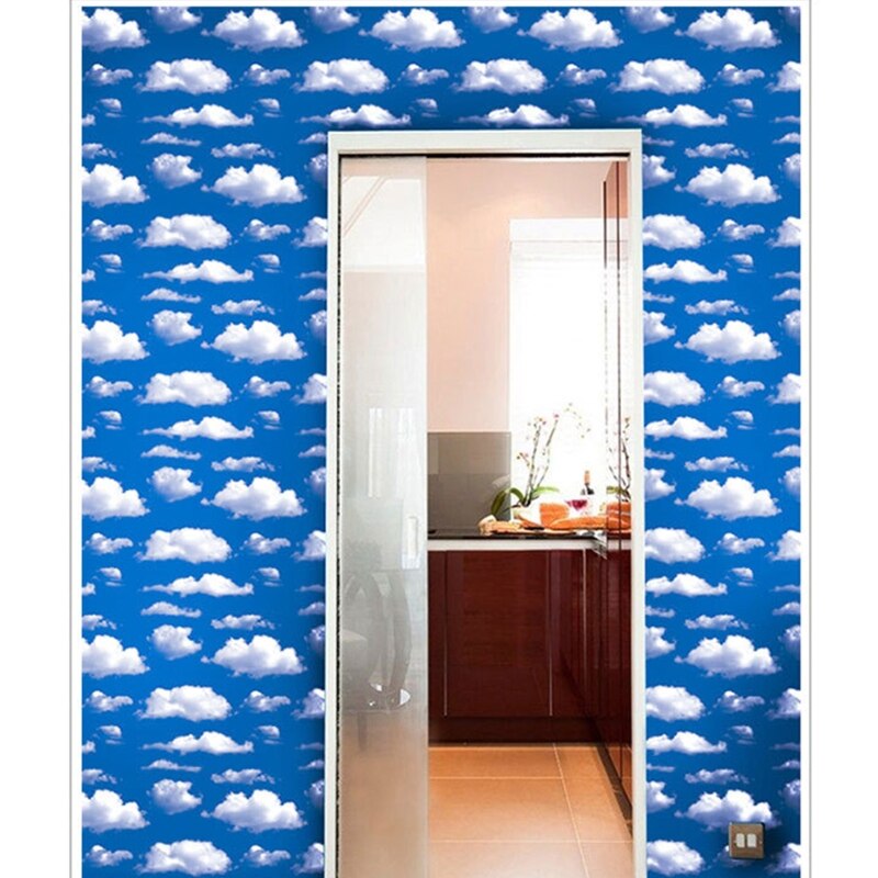 3D Huis Eetkamer Slaapkamer Waterdichte Pvc Zelfklevende Blauwe Hemel Grasland Decoratieve Behang M7DA