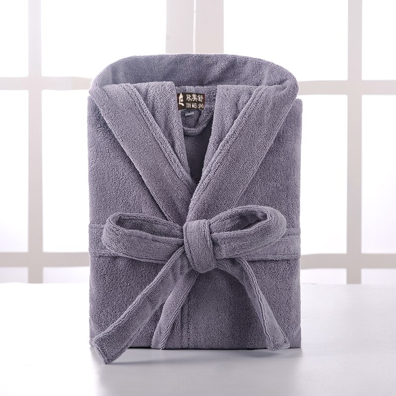 Hooded Bathrobe Men 100% Cotton Long Terry Towel Big and Tall Towel Bathrobe Male Terry Cloth Bath Robe Sleeping Dressing Gown: Grey / L(170-180cm)